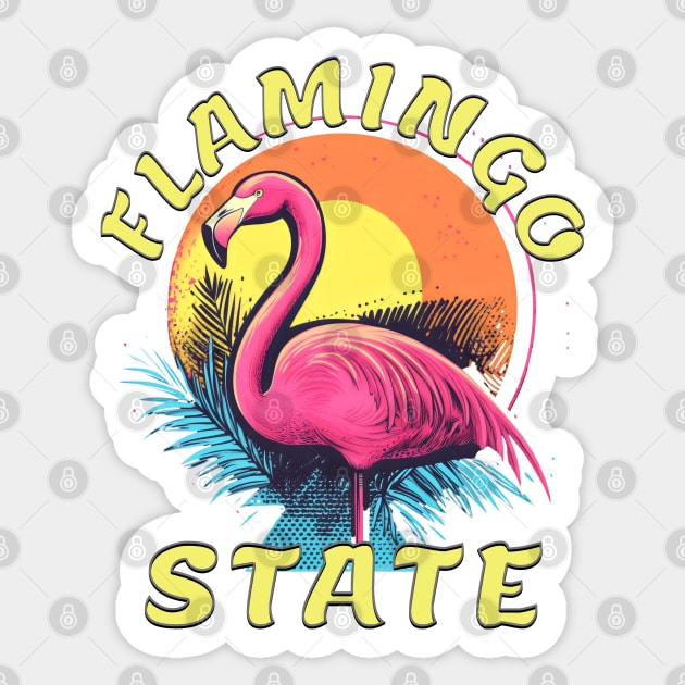 Flamingo State Retro Sunset T-Shirt – Vintage Tropical Aesthetic Sticker by WarFX Designs